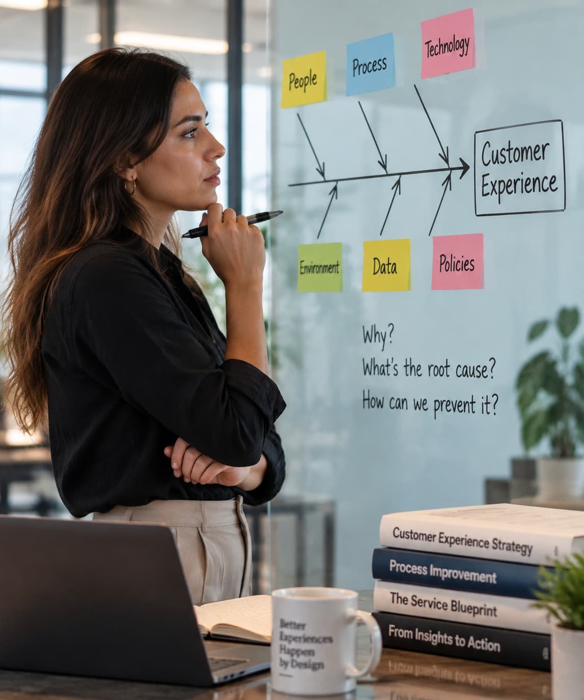 Profesional analizando causas de problemas de experiencia del cliente