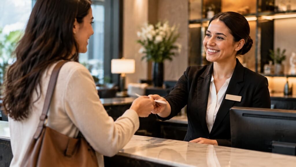 Empleado atendiendo a un cliente durante un momento de la verdad en la experiencia del cliente